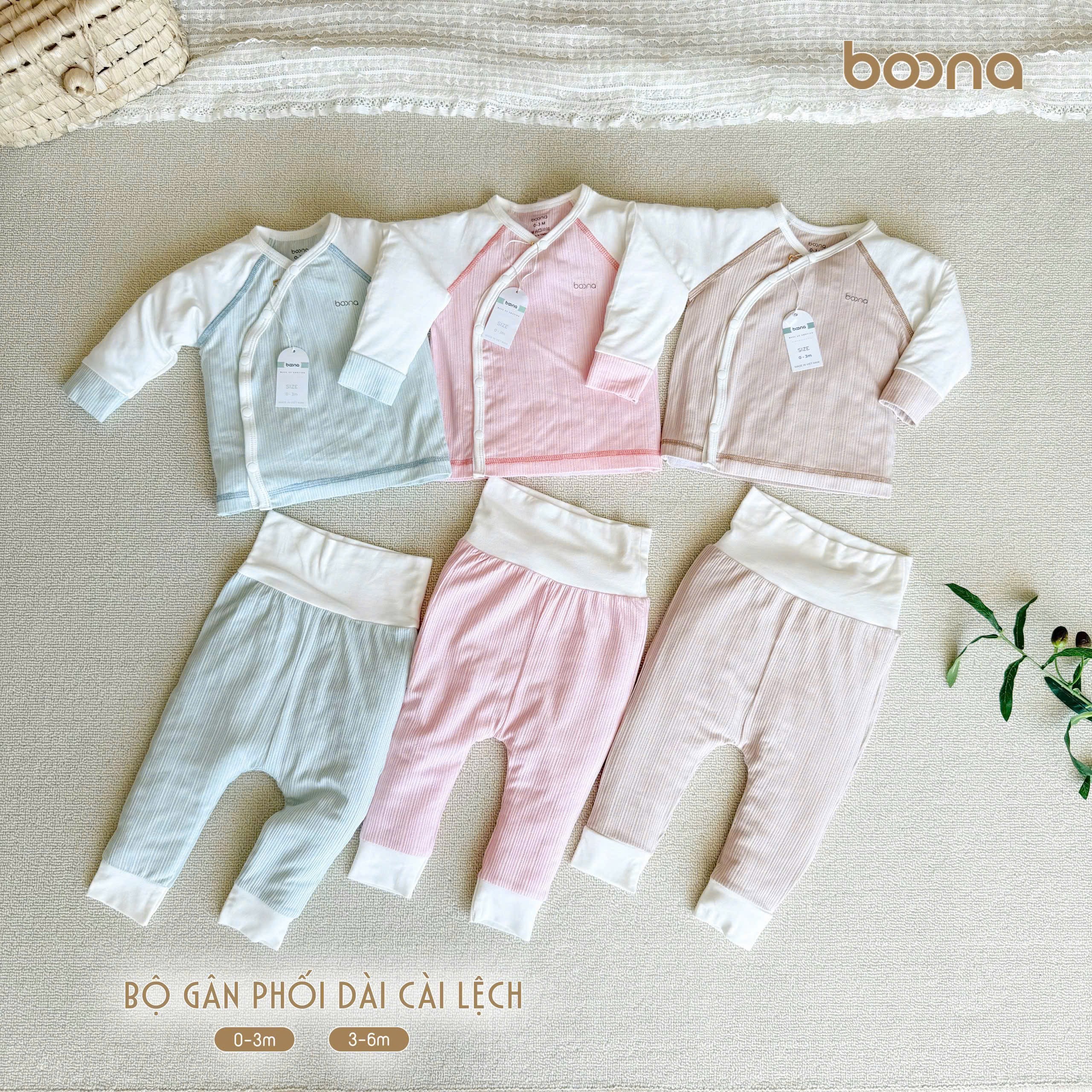 Bộ gân phối dài cài lệch Boona cho bé