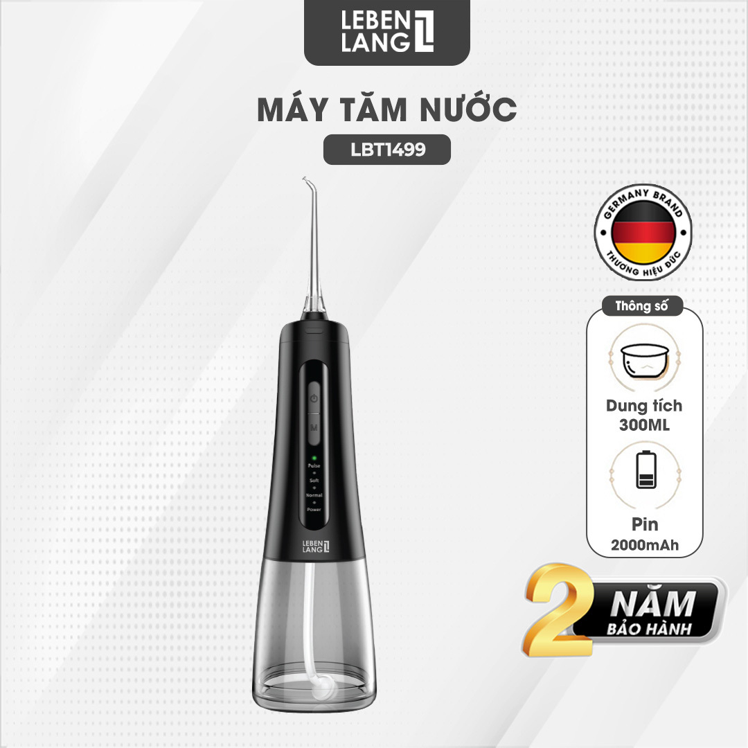 Máy tăm nước Lebenlang cầm tay LBT1499, IPX7 chống thấm nước 2000mah, 300ml, tích hợp pin, bảo hành 2 năm - chính hãng