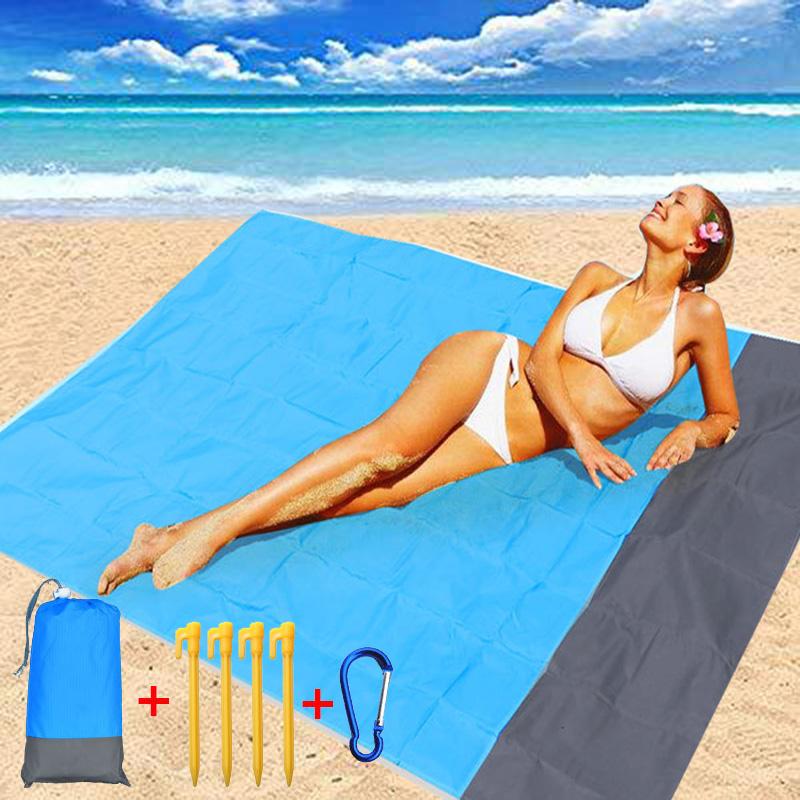 Lớn Đi Biển Chống Cát Không Bãi Biển Thảm Chống Cát Đi Biển Chăn Bỏ Túi Dã Ngoại 4 Mỏ Neo Gió Ngăn Ngừa Cát 200X210CM Chống Thảm