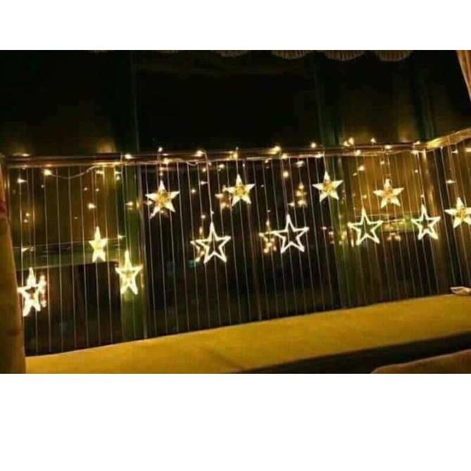 Dây Đèn Hình Ngôi Sao Ánh Sáng Vàng 6 Sao Lớn, 6 Sao Nhỏ Dây Dài 5m