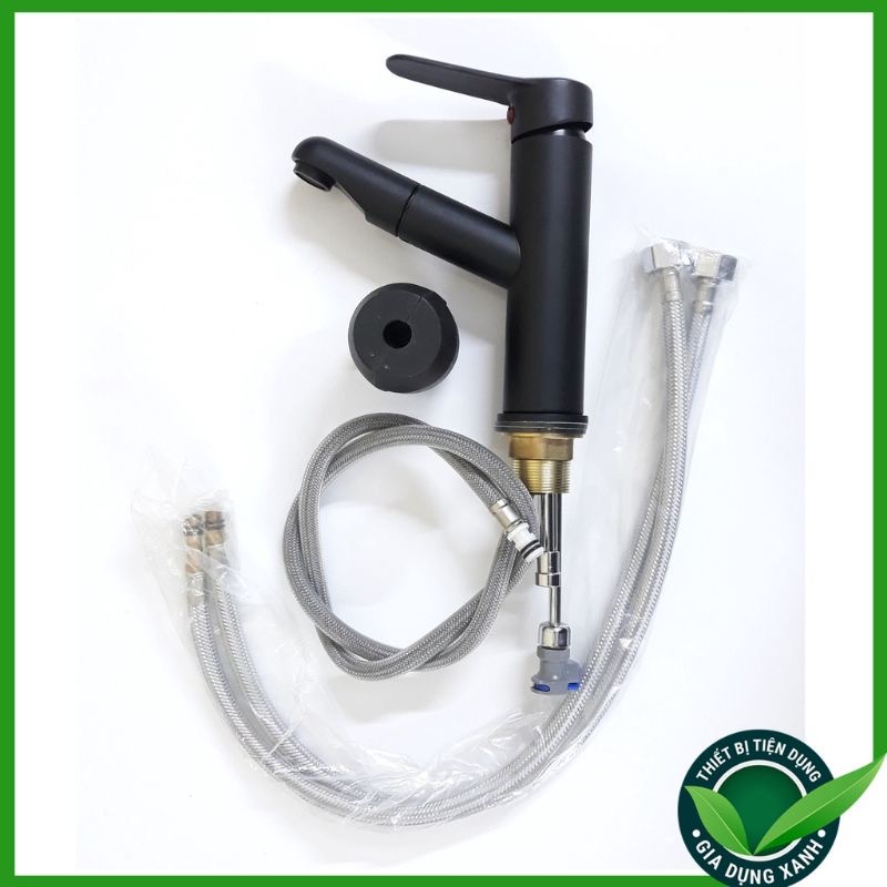 Vòi Lavabo mỏ rút nóng lạnh cao cấp đồng đen