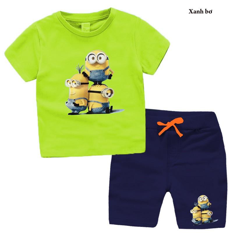 Bộ quần áo ngắn tay cho bé trai, bé gái, in 3 chú minion đáng yêu