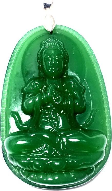 Mặt dây bản mệnh khắc ngài Như Lai Đại Nhật đá ngọc tự nhiên cho người tuổi Thân - Tuổi Mùi Bạc QTJ - MDNA126