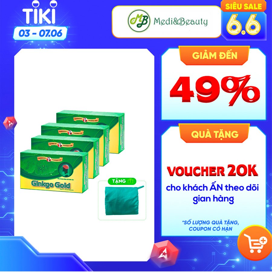 Combo 4 Hộp TPCN Tăng cường tuần hoàn máu não, giảm nguy cơ lão hóa và hỗ trợ cải thiện di chứng sau tai biến mạch máu não – GINKGO GOLD – Robinson Pharma USA __ TẶNG 1 ÁO MƯA DÙ CAO CẤP