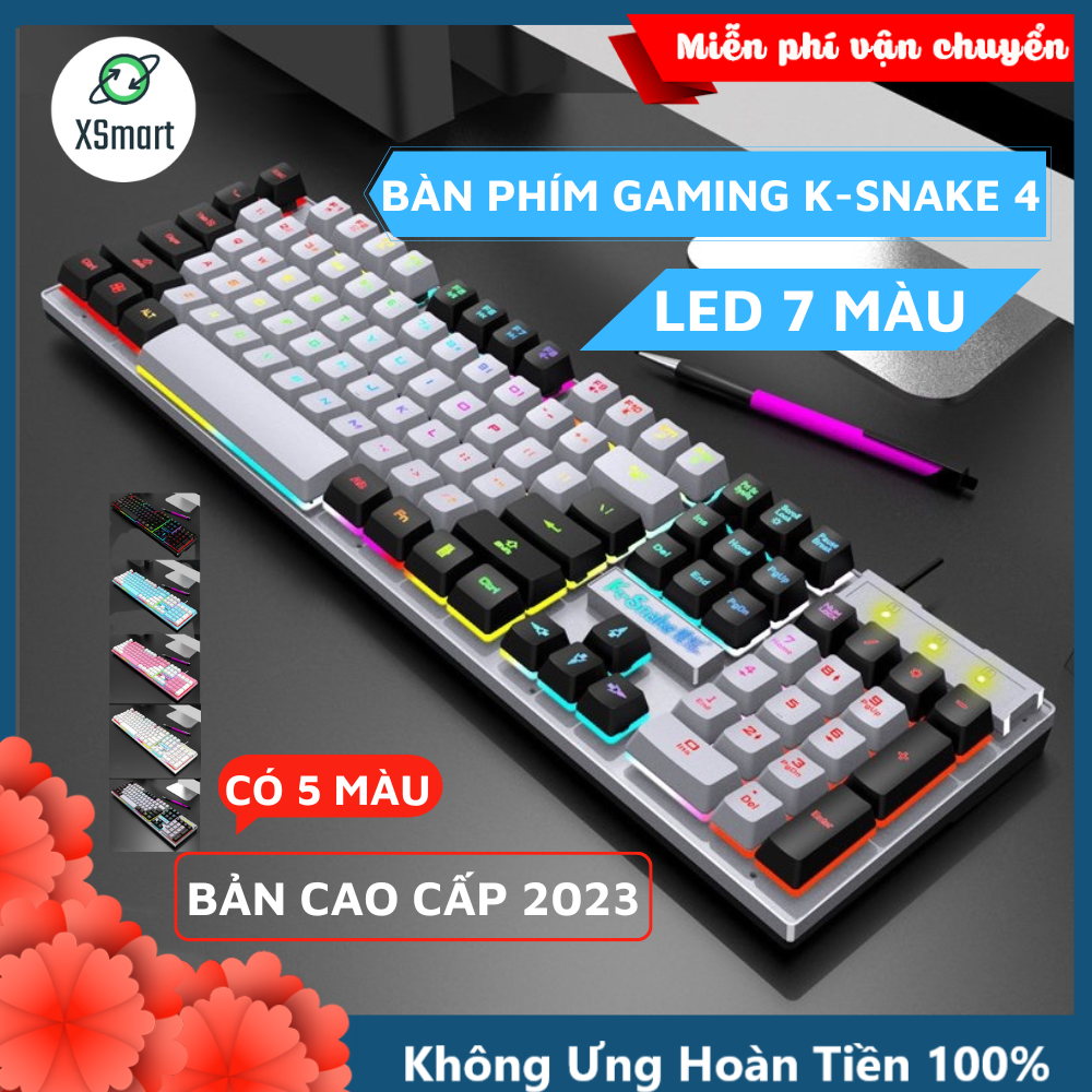 Bàn Phím Giả Cơ Máy Tính Gaming LED 7 Màu K-Snak4 Bàn Phím Fullsize 104 Phím, Có Dây, Có Đèn Led RGB Cực Đẹp, Gõ Êm-Hàng Chính Hãng