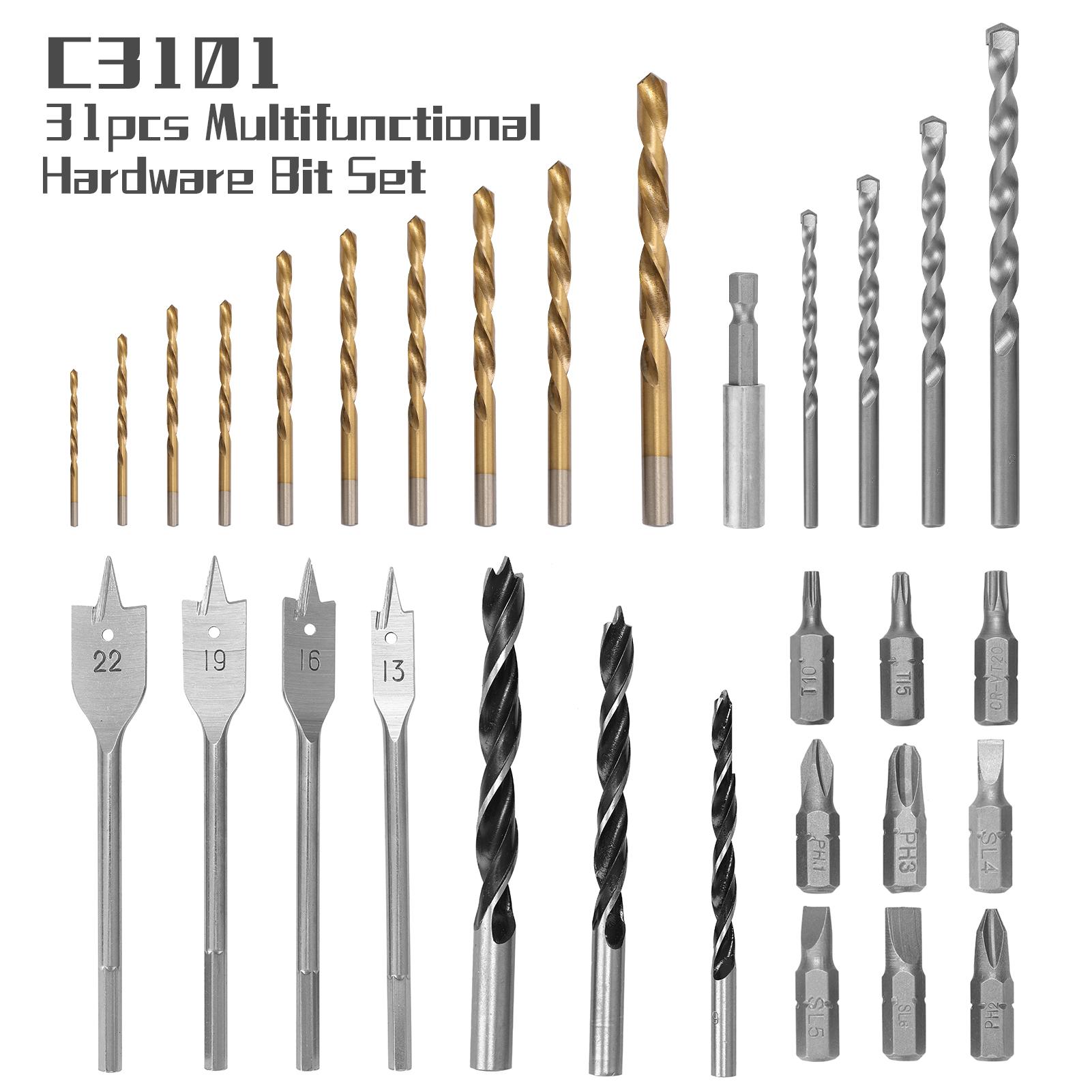 C3101 31pcs Multifunctional Hardware Bit Set Flat Drill Bit Twisting Drill Bit Construction Drill Carpentry Drill Bit
