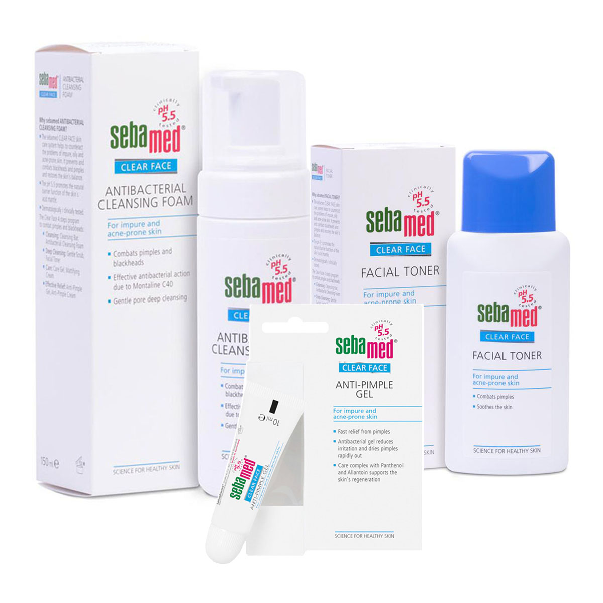 Combo 3 sản phẩm cơ bản cho da mụn, chữa mụn, mờ thâm, kháng viêm Sebamed từ Đức ( Sữa Rửa Mặt, Nước Hoa Hồng, Gel Ngừa Mụn)