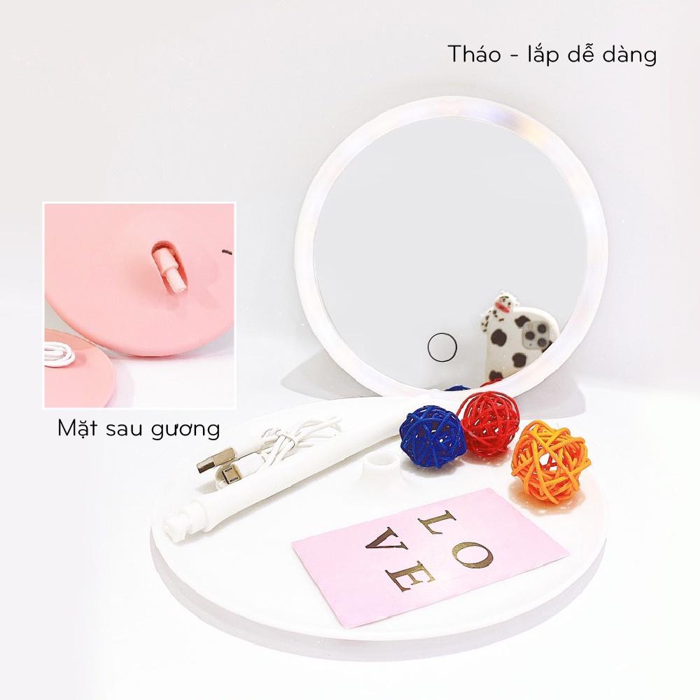 Gương Để Bàn Trang Điểm Có Đèn Led Cảm Ứng 3 Chế Độ Ánh Sáng Gương MakeUp