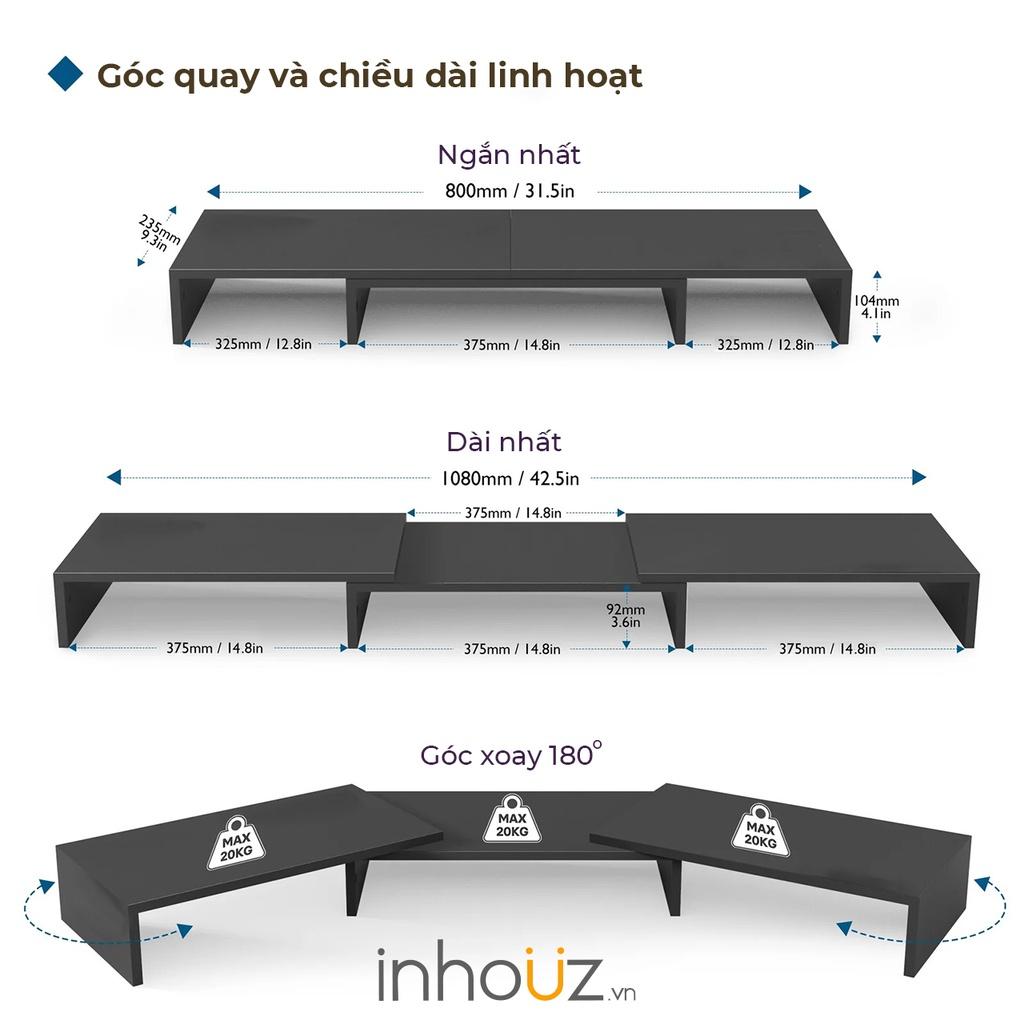 Kệ gỗ để màn hình máy tính 3 ngăn điều chỉnh kích thước, khớp xoay linh động - INHOUZ - HOKN0002