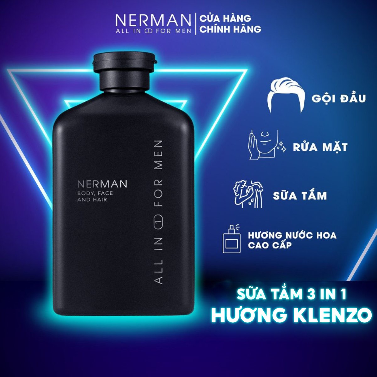 Combo 5 in 1 Nerman-Sữa tắm gội hương nước hoa cao cấp 3in1 180g&Sữa rửa mặt tạo bọt cạo râu 2in1 Nano bạc Silver Snow 150g [