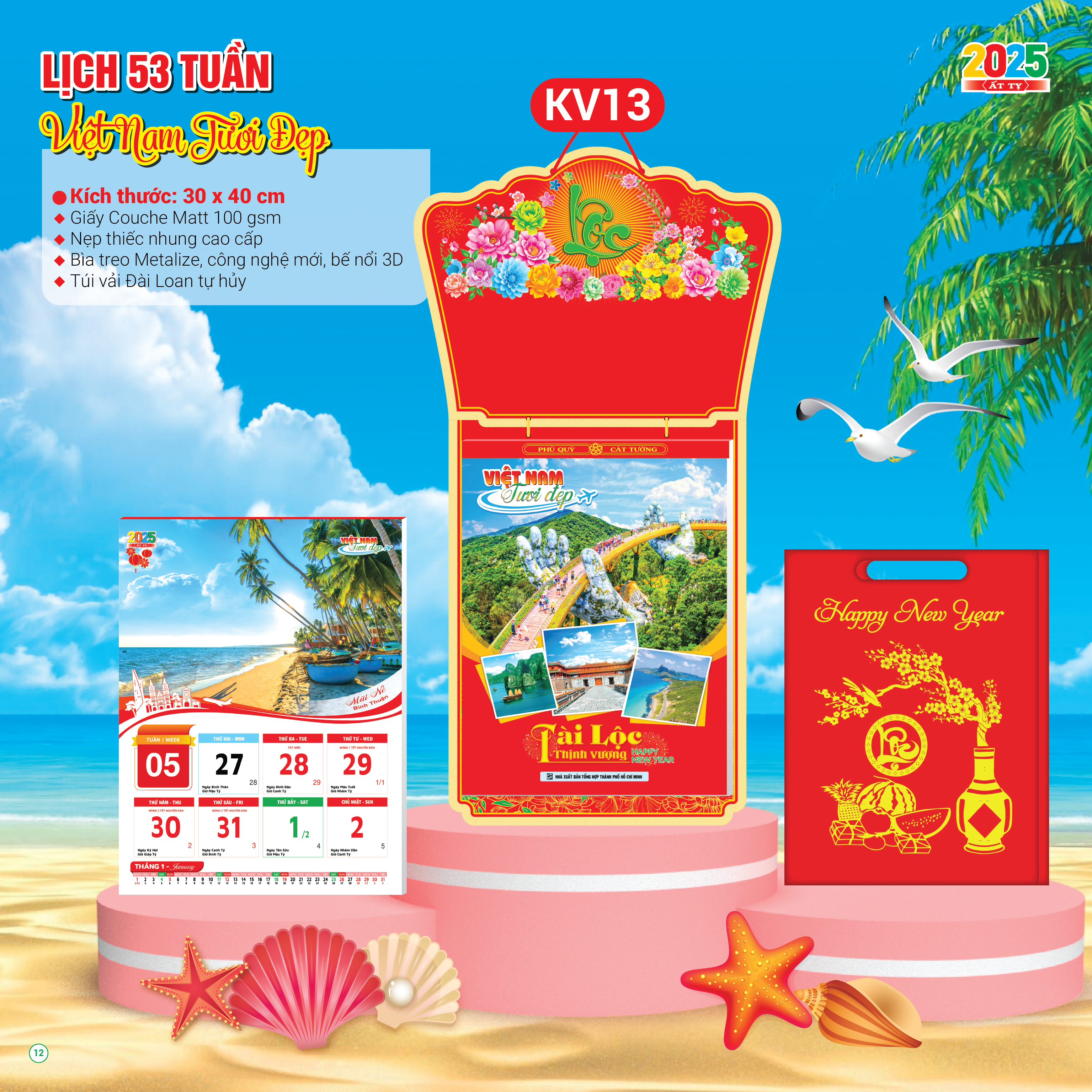 Lịch Treo Tường 52 Tuần - 53 Tuần 2025 (30 x 40 cm) - Niềm Hạnh Phúc Mỗi Ngày