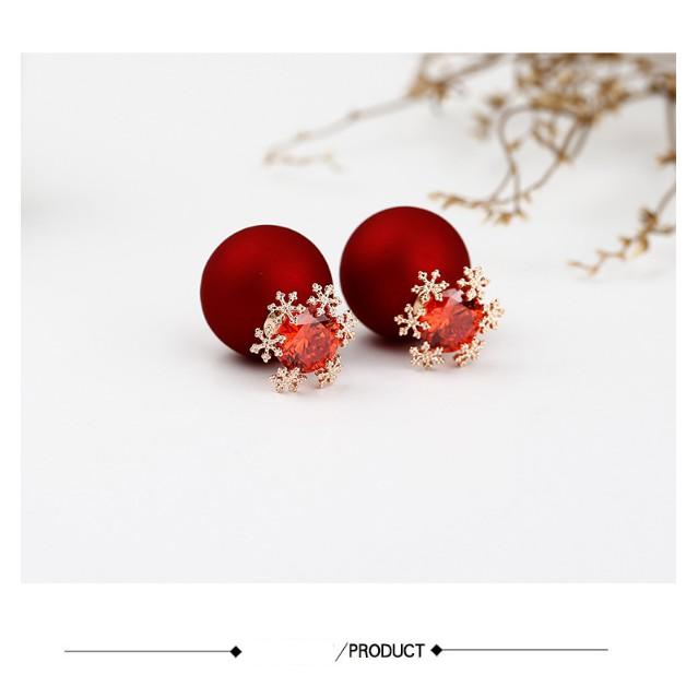 Bông tai hoa tuyết trân châu đỏ