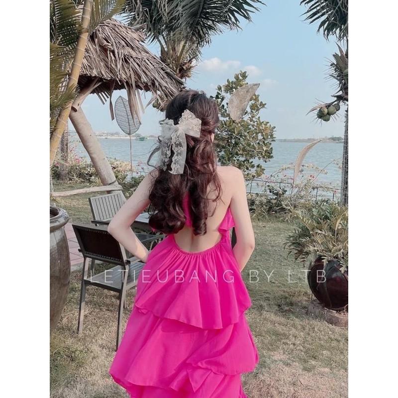 ĐẦM MAXI CỔ YẾM TẦNG KÈM HOA