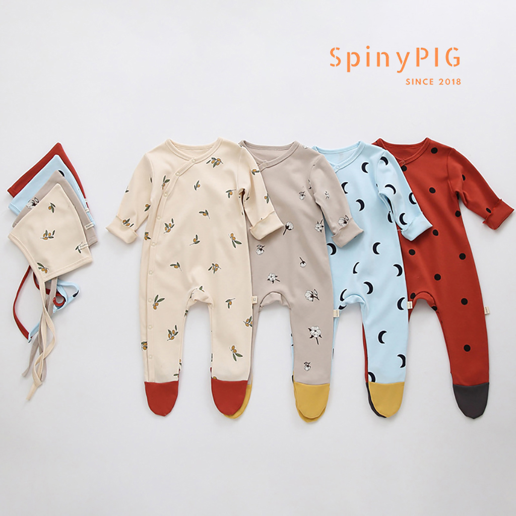 Set body kèm mũ sơ sinh 0-2 tuổi style Hàn Quốc cotton chùm bàn dài tay thu đông