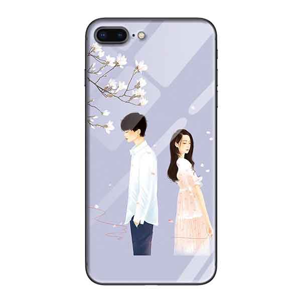 Ốp lưng kính cường lực cho iPhone 7 Plus /8 Plus Nền Cặp Đôi Nền Tím - Hàng Chính Hãng
