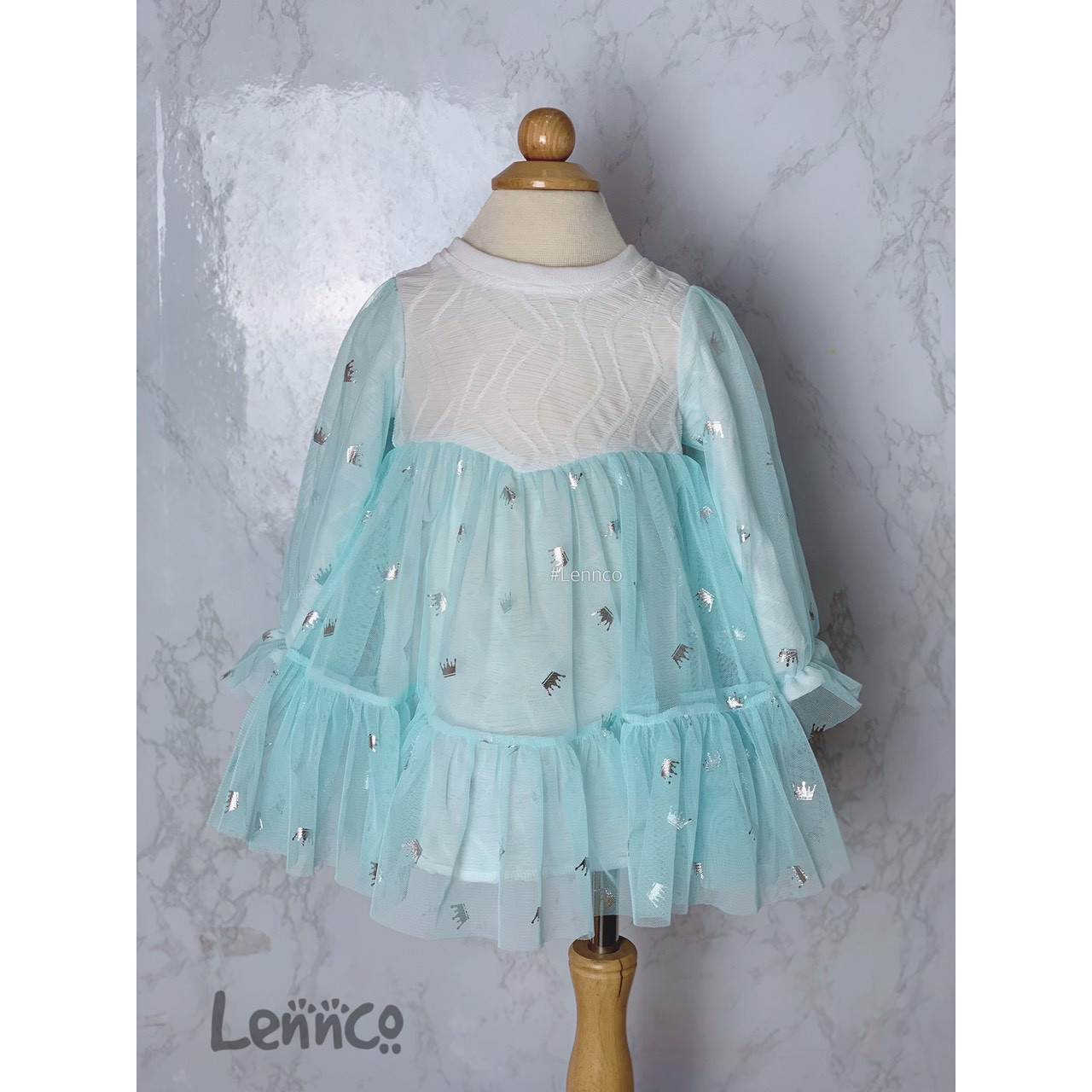 Váy Lennco tutu xanh vương miện