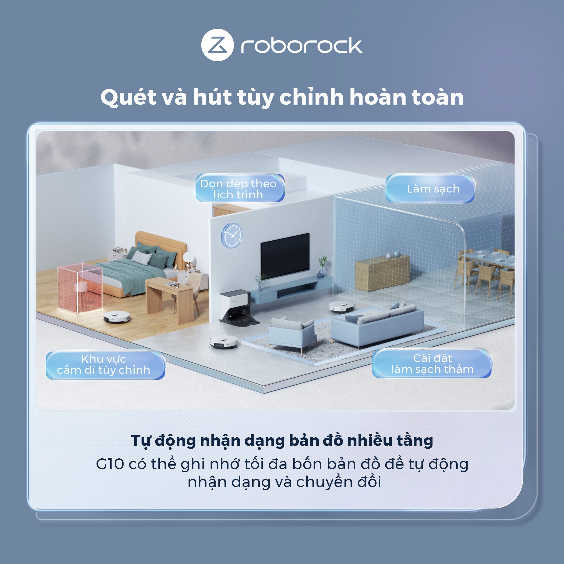 Hàng chính hãng - Robot hút bụi lau nhà Roborock G10 - Tự động giặt giẻ, lau rung bằng sóng âm 3000 lần/phút