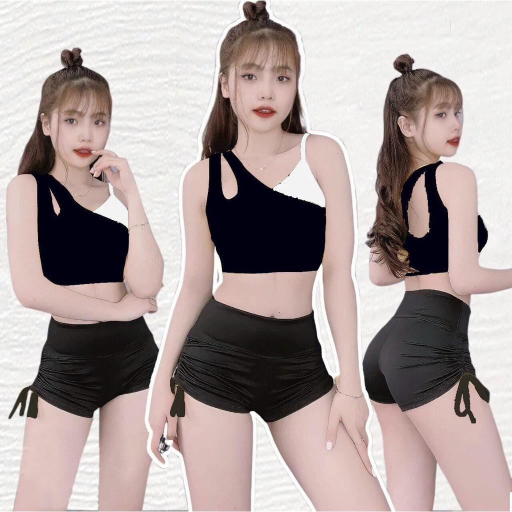 Đồ tập gym siêu hot Áo Bra Quần đùi rút dây tập gym aerobic zumba fitness (có sẵn mút
