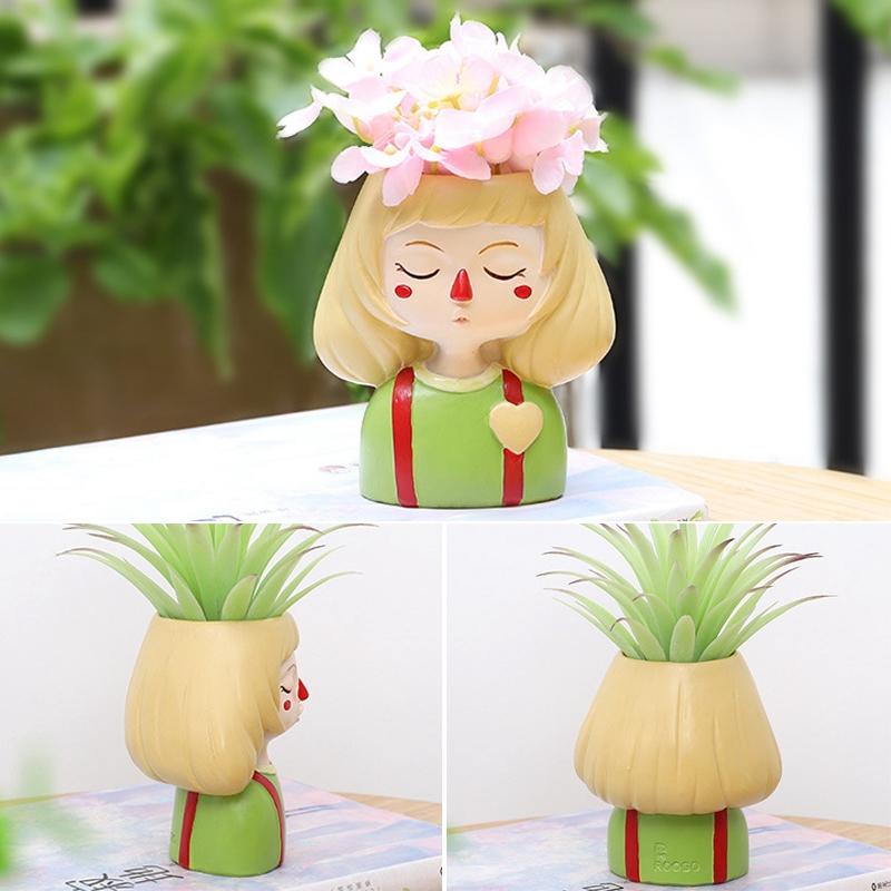 Chậu Hoa Hình Cô Gái Hoạt Hình Dễ Thương