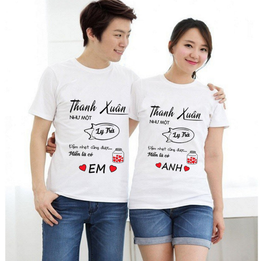 Áo Đôi Đẹp Nam Nữ Mùa Hè TT08, Áo Đôi Với Người Yêu In Thanh Xuân, Vải Cotton Thun