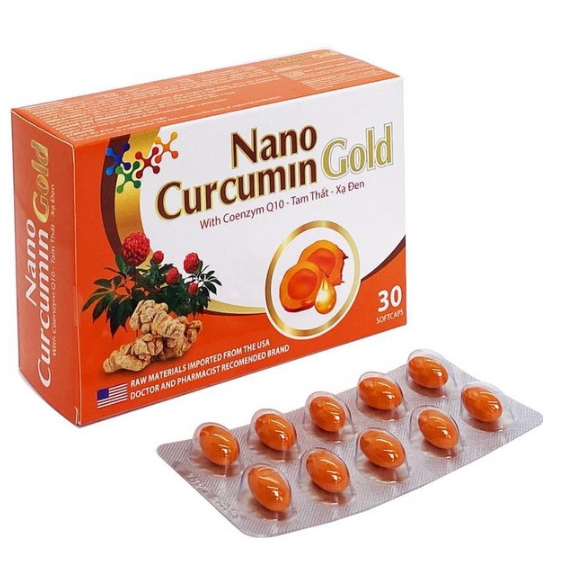 NANO CURCUMIN GOLD Coemzym Q10 Tam thất Xạ đen hỗ trợ giảm triệu chứng viêm dạ dày, tá tràng - Hộp 30 viên