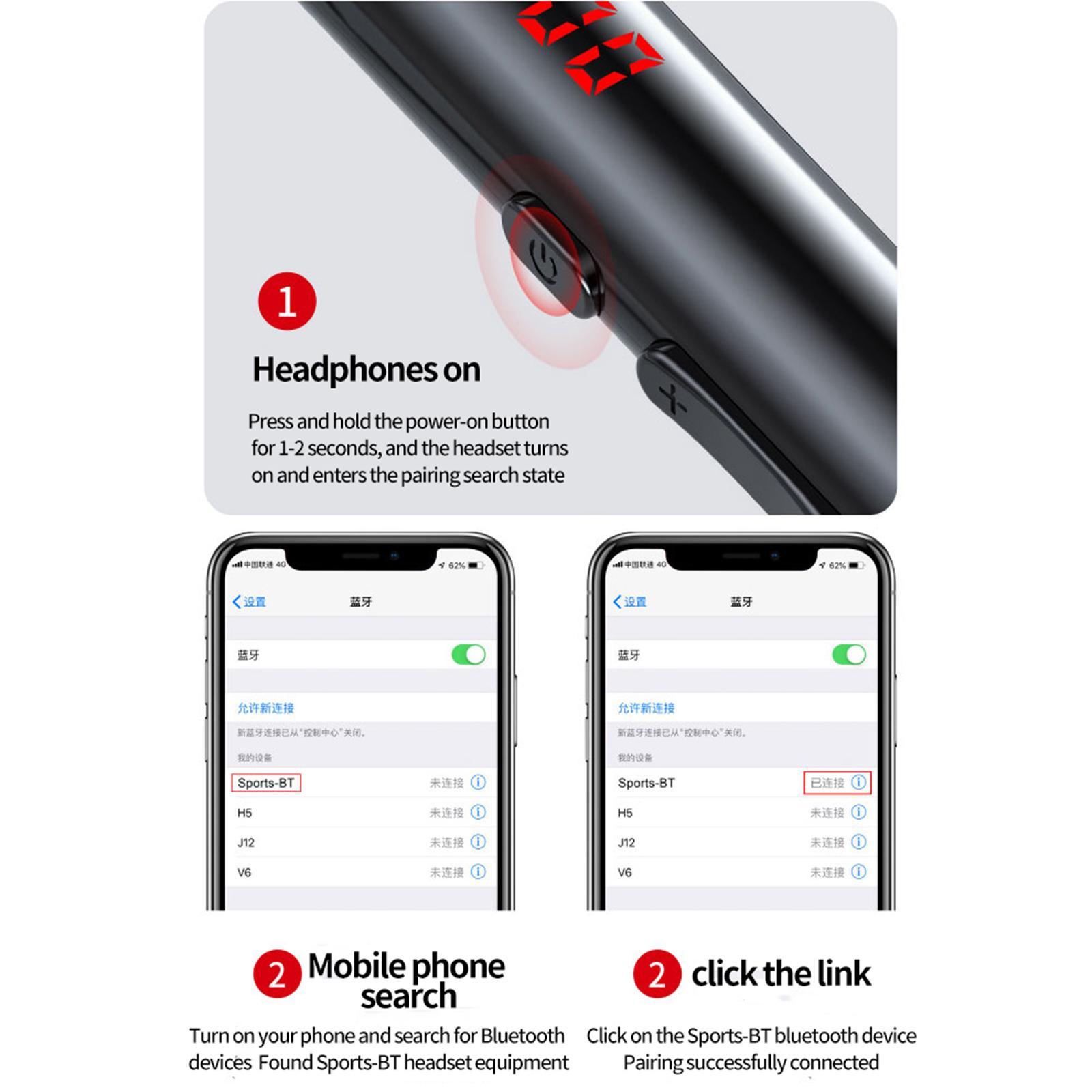 2pcs Wireless Bluetooth Earphones Headphones for Sport Running LED Display