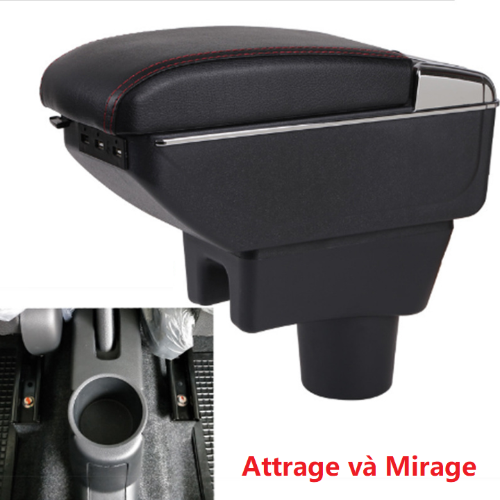 Hộp tỳ tay ô tô Mitsubishi Attrage và Mirage tích hợp 7 cổng USB, chất liệu nhựa ABS và da PU cao cấp