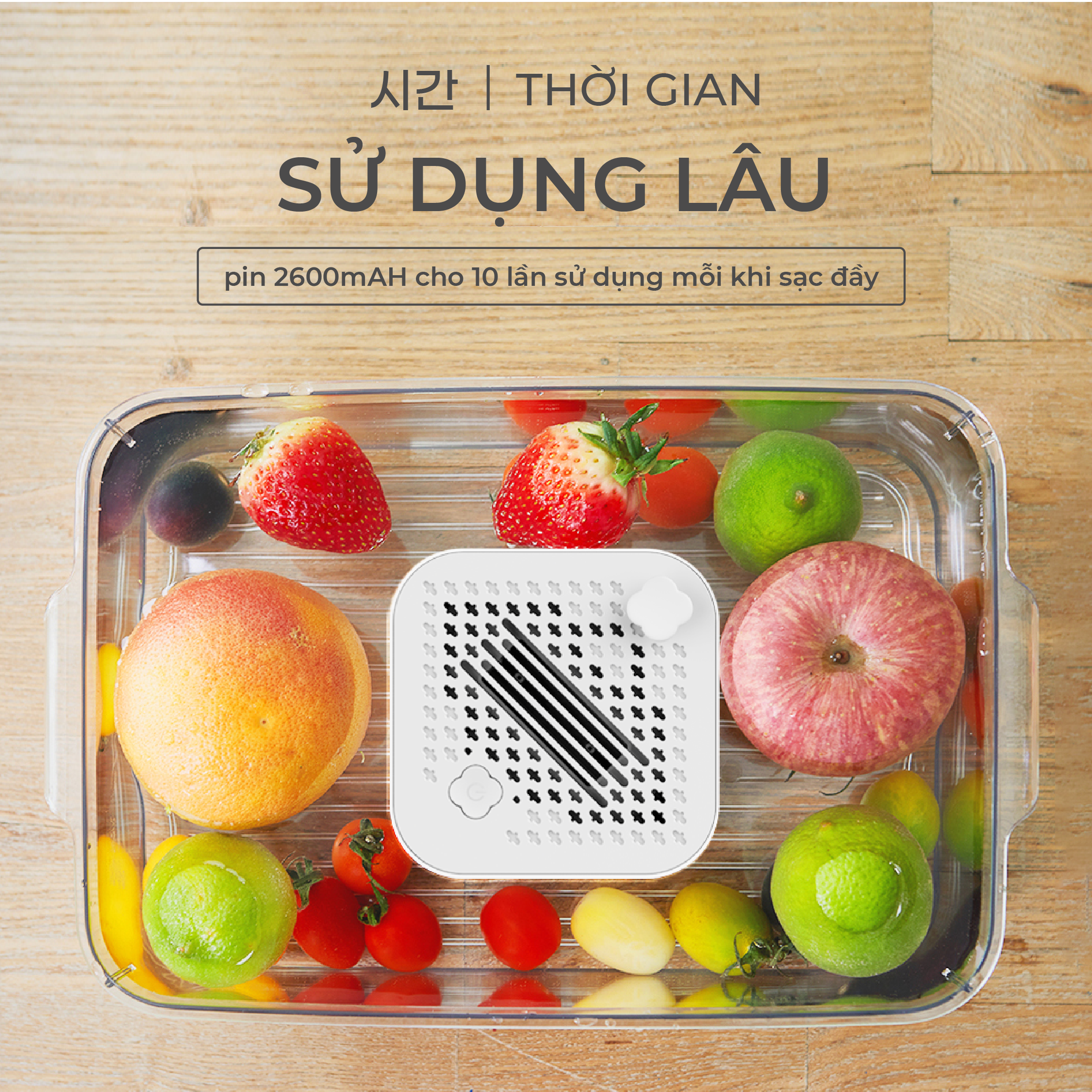 Máy khử khuẩn thực phẩm Gume OWM-01 cao cấp - Giúp làm sạch rau củ quả, loại bỏ vi khuẩn và thuốc trừ sâu - Sạc không dây, chống nước IPX7 - BH 12 tháng