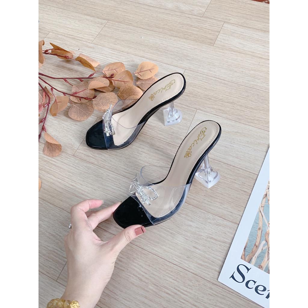 Guốc nữ quai trong tag nơ đá gót trong cao 9 phân