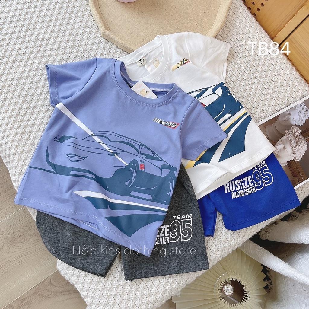Bộ quần áo bé trai cộc tay vải cotton mềm mịn, thoáng mát, in hình ô tô đua siêu ngầu size từ 8 - 32 kg