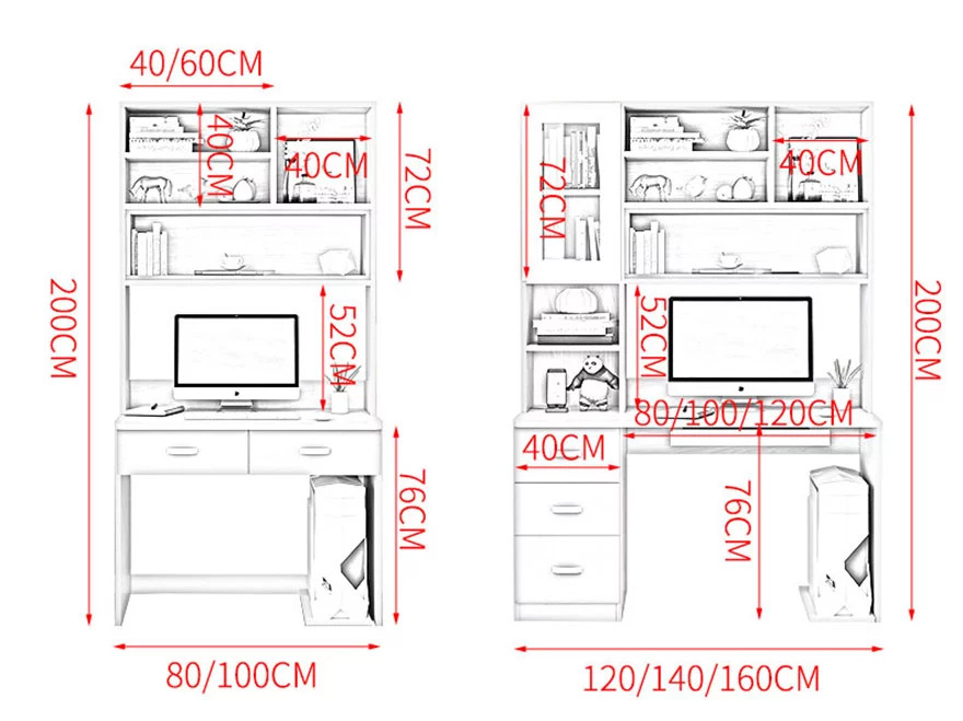 Bàn Học Gỗ Cao Cấp Thiết Kế Thông Minh, Bàn Làm Việc Gỗ Có Ngăn Đựng Vật Dụng Kèm Kệ Sách BH-30