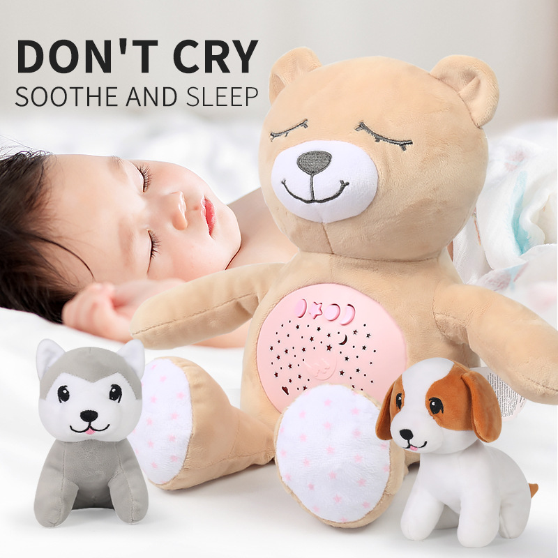 Gấu bông cho bé ôm ngủ cute kèm đèn chiếu trăng sao có nhạc và tiếng ồn trắng, quà tặng sinh nhật thôi nôi cho bé