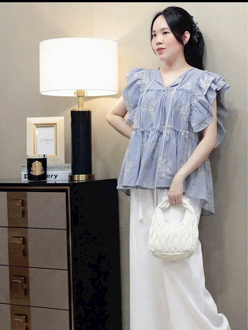 SÉT LINEN IN HOA PHỐI QUẦN ĐŨI ỐNG RỘNG BÈO LAI CÓ LÓT FREESIZE 40 - 55 KG THANH lỊCH