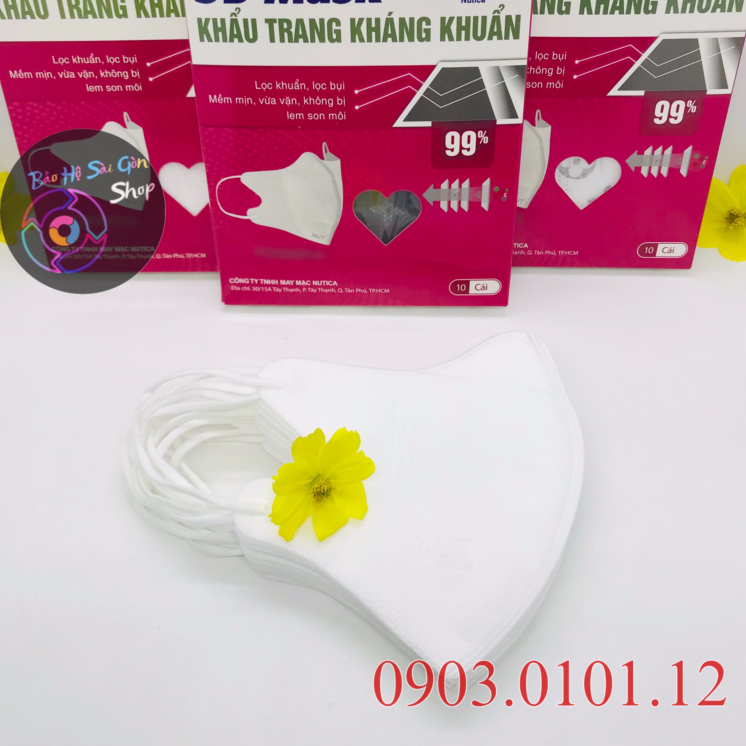 Khẩu trang 5d NUT, 5d người lớn hãng Nutica dây deo chắc chắn không ngộp không lem son