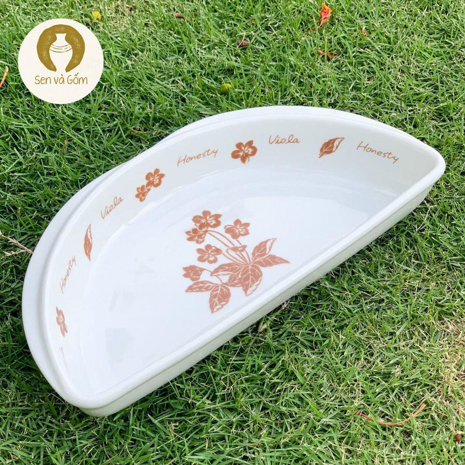 25*12cm Dĩa gốm Nhật hinh bán nguyệt màu trắng SVG3846