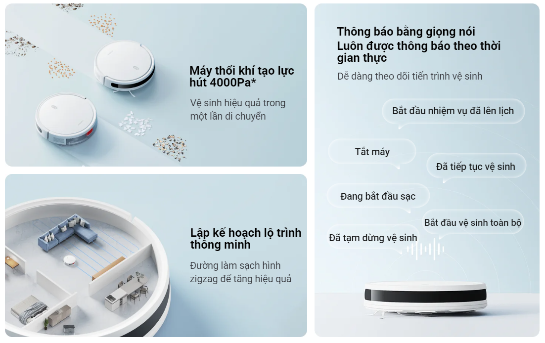 Robot hút bụi lau nhà Xiaomi Robot Vacuum E10 Lực hút 4000Pa Bản quốc tế - Hàng chính hãng