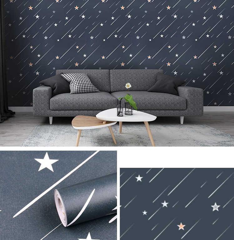 Combo 10 mét giấy dán tường, decal dán tường trang trí nhà cửa SAO BĂNG XANH ĐẬM khổ 45cm