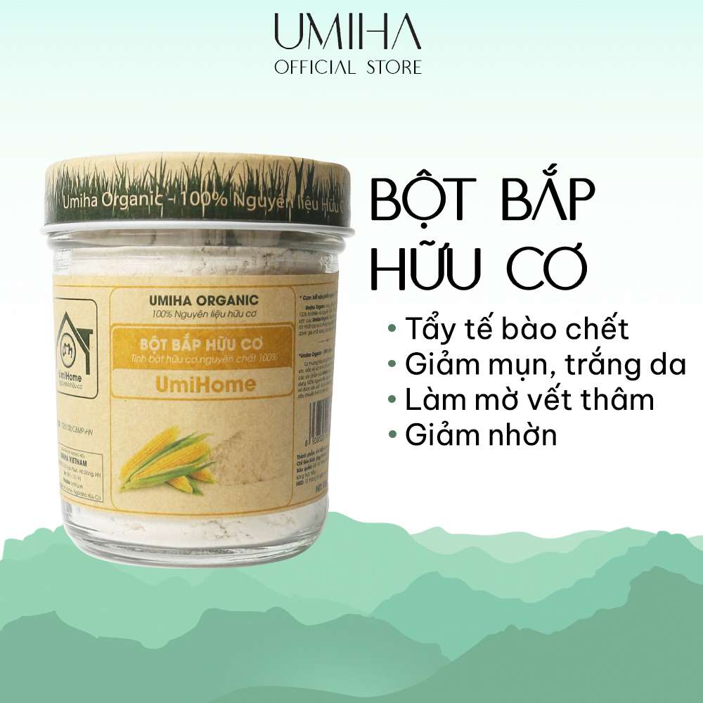 Bột Bắp Làm Đẹp Hữu Cơ Umihome Nguyên Chất 135G Dùng Đắp Mặt Nạ Làm Trắng Da, Làm Sạch Mụn Thâm Nám Hiệu Quả - Hộp 135G Tặng Kèm Túi 40G