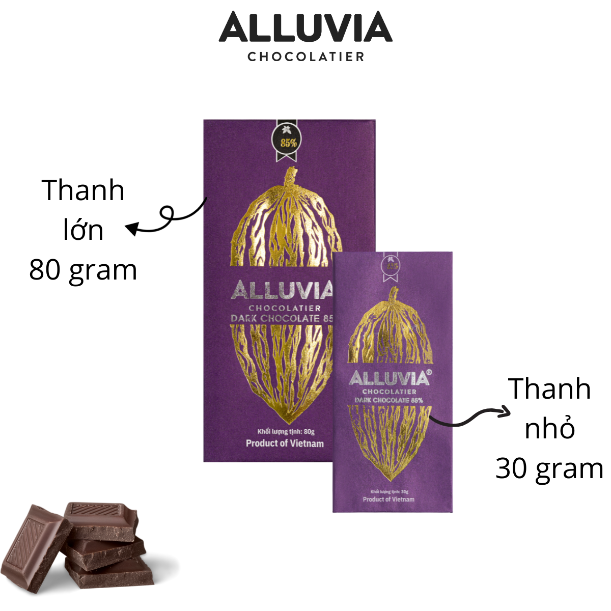 SÔCÔLA ĐEN 85% ALLUVIA NGUYÊN CHẤT, ÍT ĐƯỜNG | DARK CHOCOLATE 85% LESS SUGAR