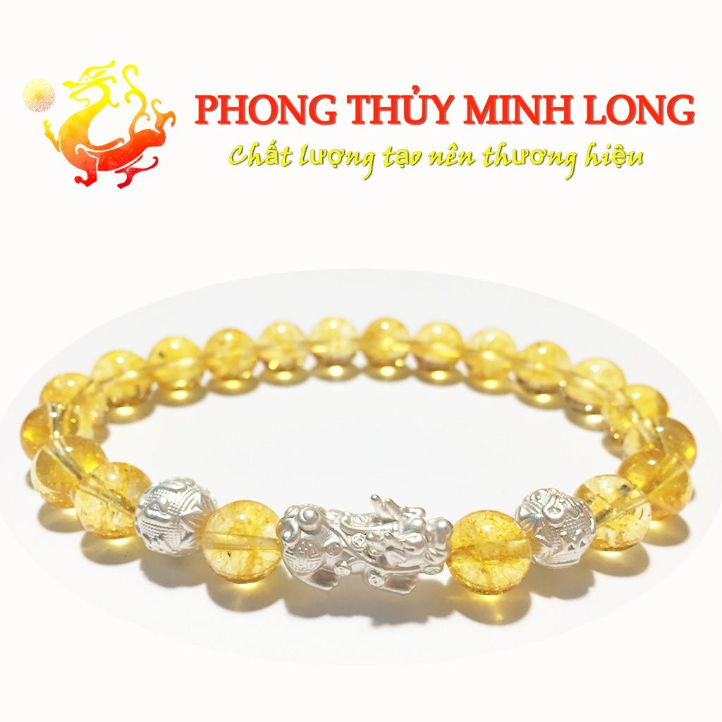 Vòng tay đá. Thach Anh Vàng chất lượng 5A mix Tỳ Hưu và 2 hạt Kim Tiền Bạc hợp người mệnh Thổ và Kim