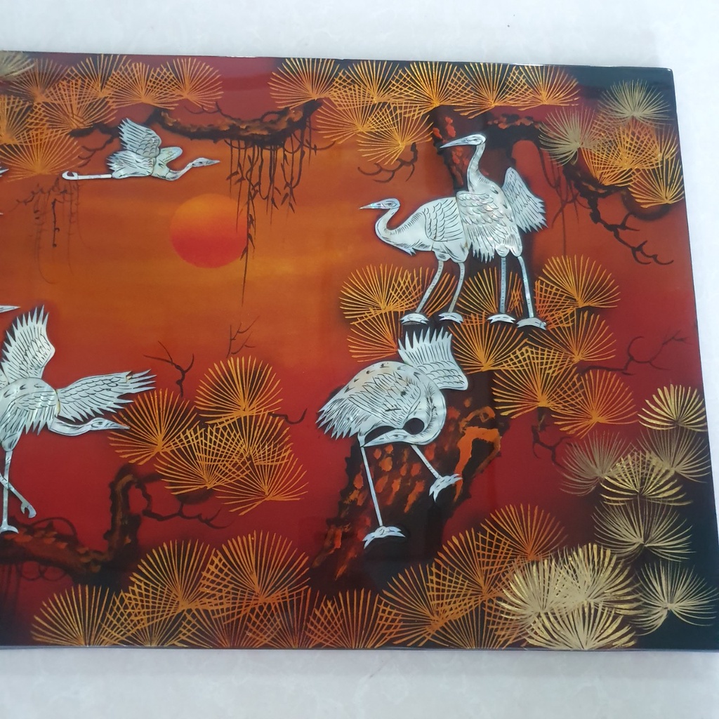 Tranh sơn mài Tùng Hạc hàng xuất khẩu 40x60 cm trang trí nhà cửa, quà tặng tân gia, khai trương ý nghĩa