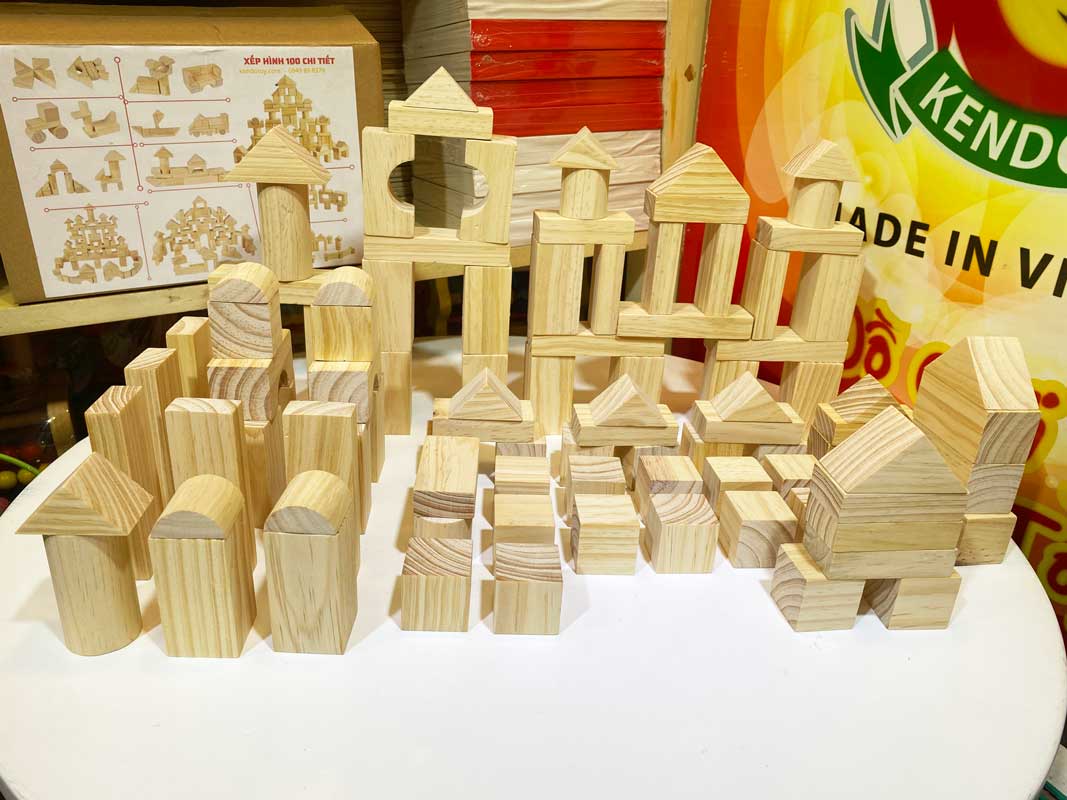 Bộ xếp hình 100 khối gỗ cao cấp không màu cho bé chơi sáng tạo tự do an toàn, Đồ chơi giáo dục thông minh cho trẻ