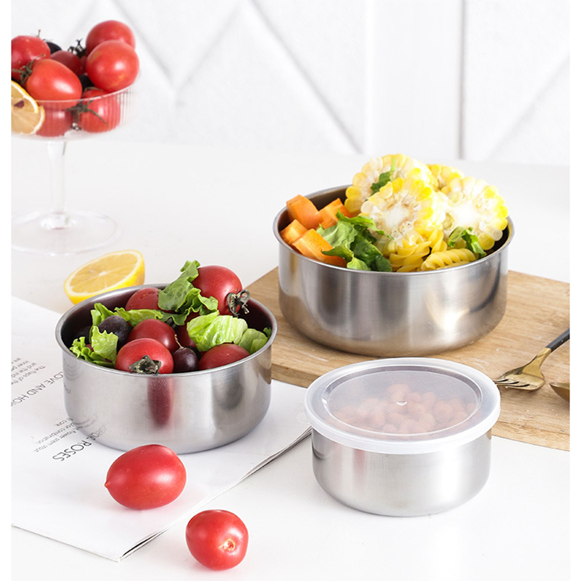 Bộ 5 Thau Inox Đựng Thực Phẩm Nắp Nhựa, Nhiều Kích Thước, Chất Liệu Cao Cấp Bền Đẹp, An Toàn Vệ Sinh Thực Phẩm