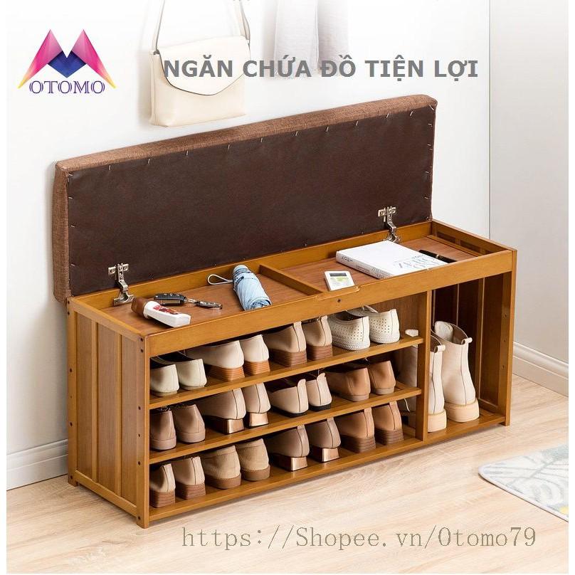 Kệ Để Giày Dép Bằng Gỗ Kiêm Ghế Ngồi