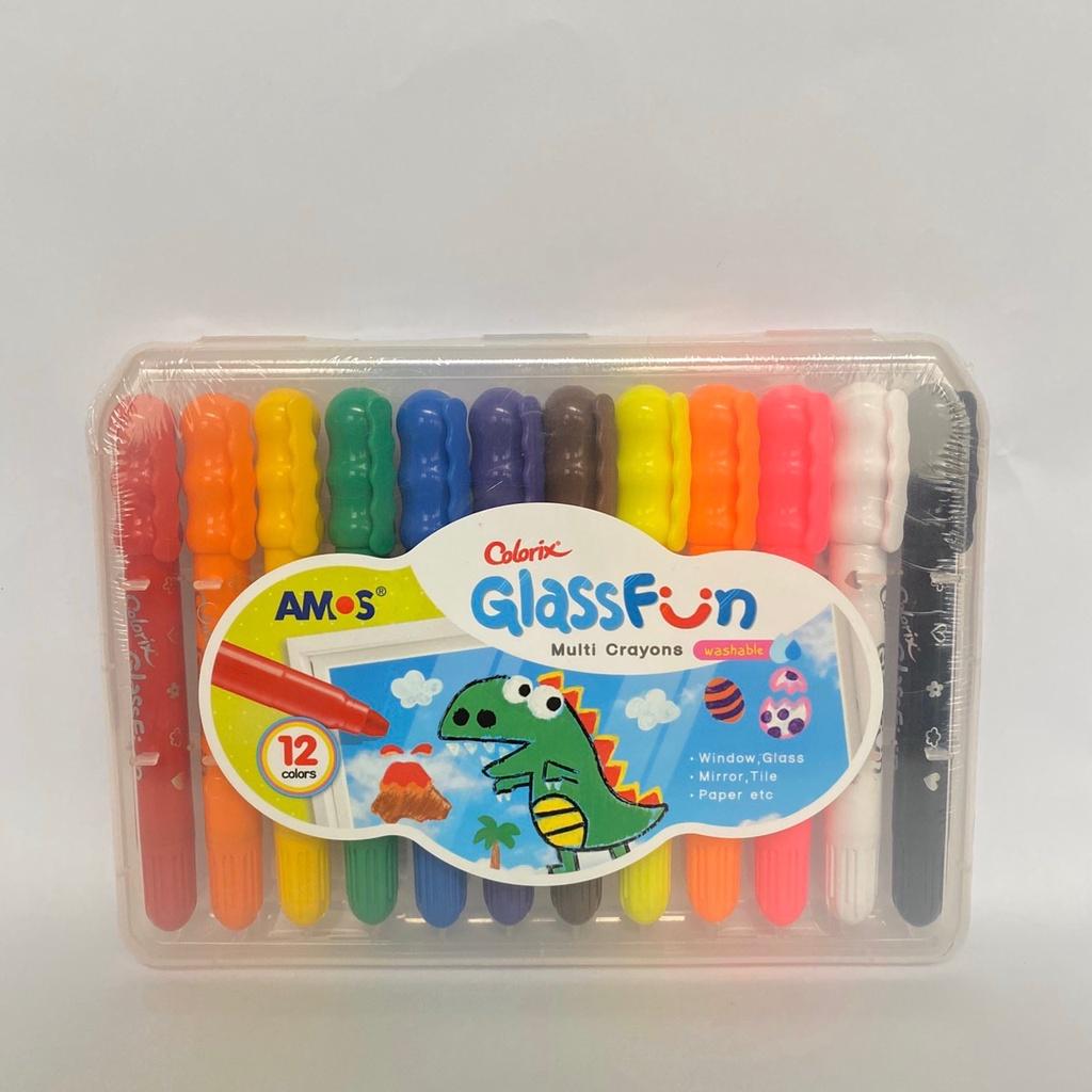 Bút vẽ lên kính nhập khẩu Hàn Quốc AMOS GlassFun Multi Crayons 12 màu GF12PC