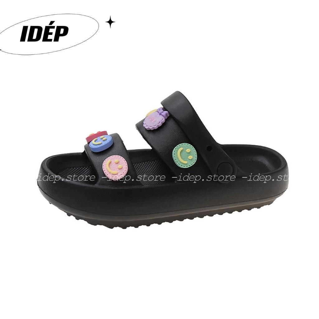 Giày sandal bánh mì 2 quai ngang mặt cười chất cao su êm chân đi mưa chống trơn iDÉP- GL069