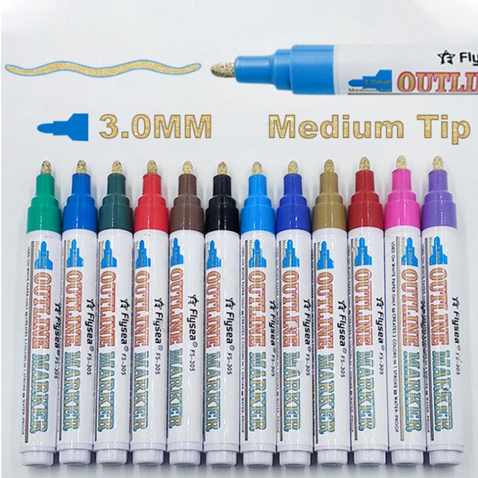 12 Colors Markers Double Line Outline Pen Marker Drawing Diary DIY