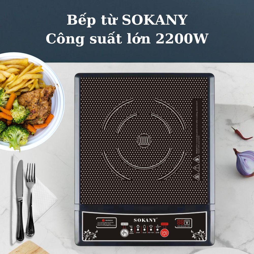 Bếp từ đơn SOKANY SK-07046 công suất 2200W, cực kì tiết kiệm với 5 chế độ nấu,  phím bấm cơ, tích hợp tính năng tự ngắt an toàn - HÀNG CHÍNH HÃNG - DELIYA
