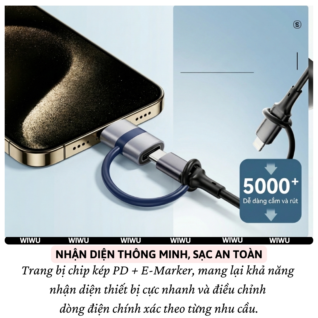 Adapter đầu chuyển đổi OTG PD 27W USB-C to L và L to Type-C hiệu WIWU Legend - Chip Ai thông minh, nhỏ gọn, siêu bền Sạc nhanh PD 27W USB 3.0 Tốc Độ Cao, Mini Chống Thất Lạc - Hàng nhập khẩu