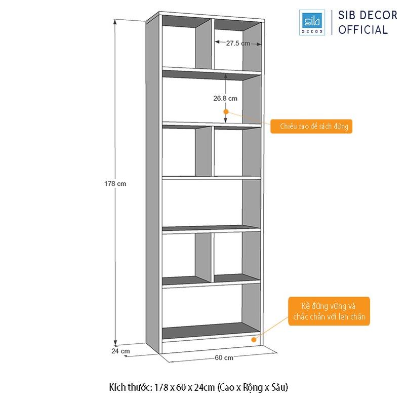 Set 3 Kệ Sách Gỗ Đơn Giản Thương Hiệu SIB Decor Màu Trắng, Vân Sồi